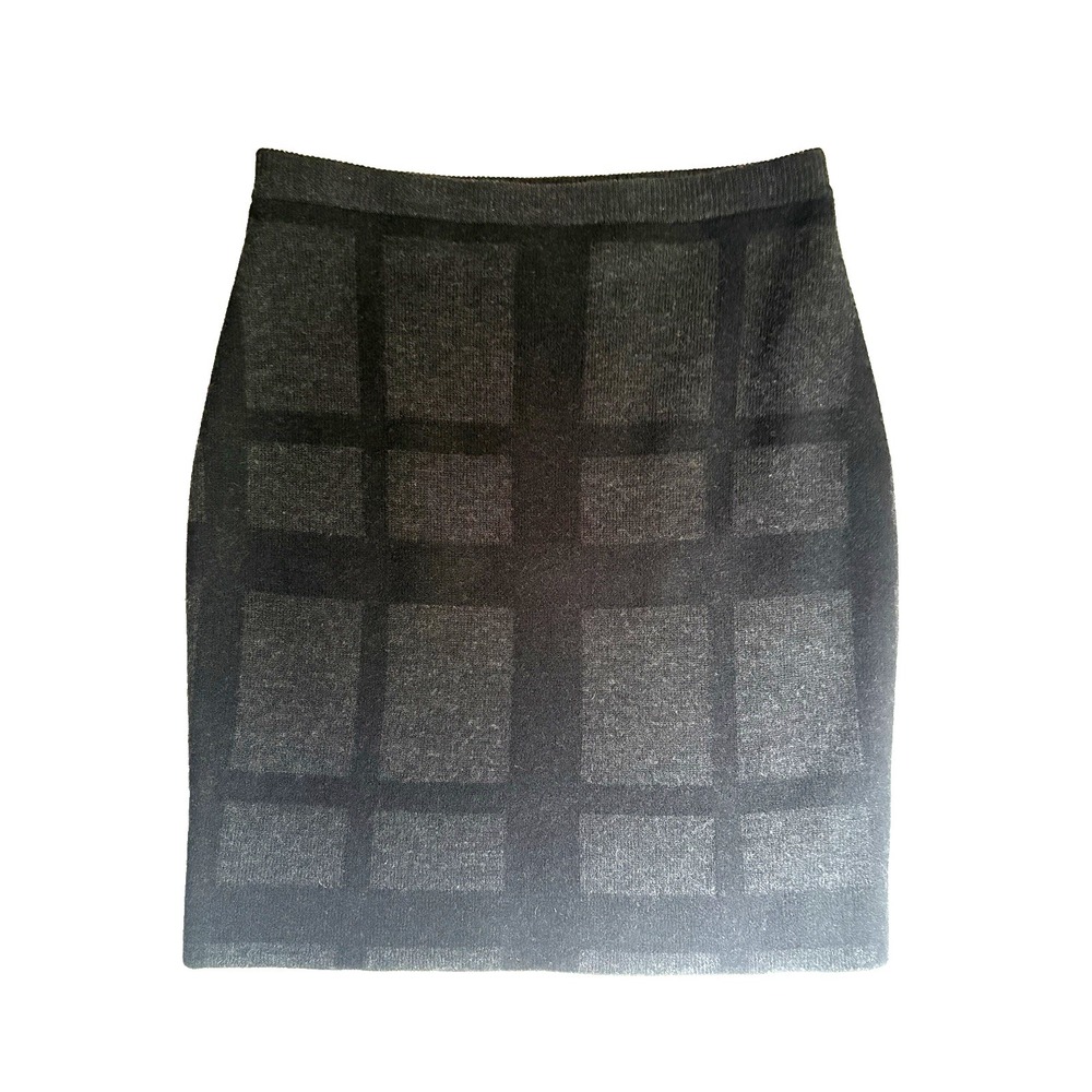 Eileen Fisher Felted Merino Wool Plaid Skirt XS‎ Black Gray Elastic Waist 19.5"L - Picture 5 of 11